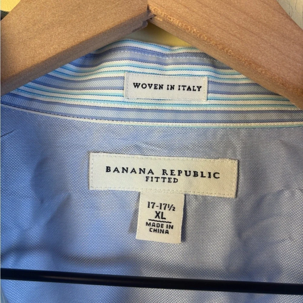 Banana Republic Fitted Blue Striped Button-Up Shirt Lind Sleeves Size XL